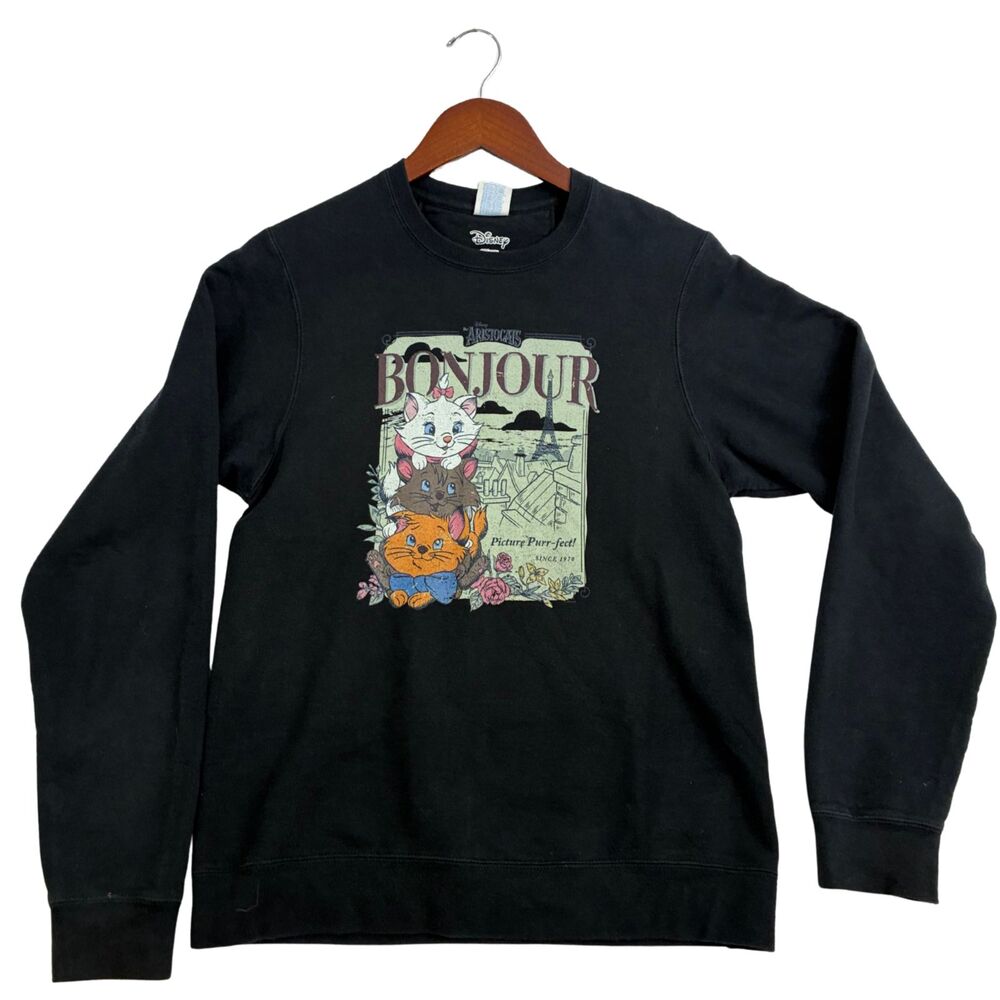 Disney Aristocats Bonjour Paris Marie Berlioz Toulouse Black Sweatshirt Small